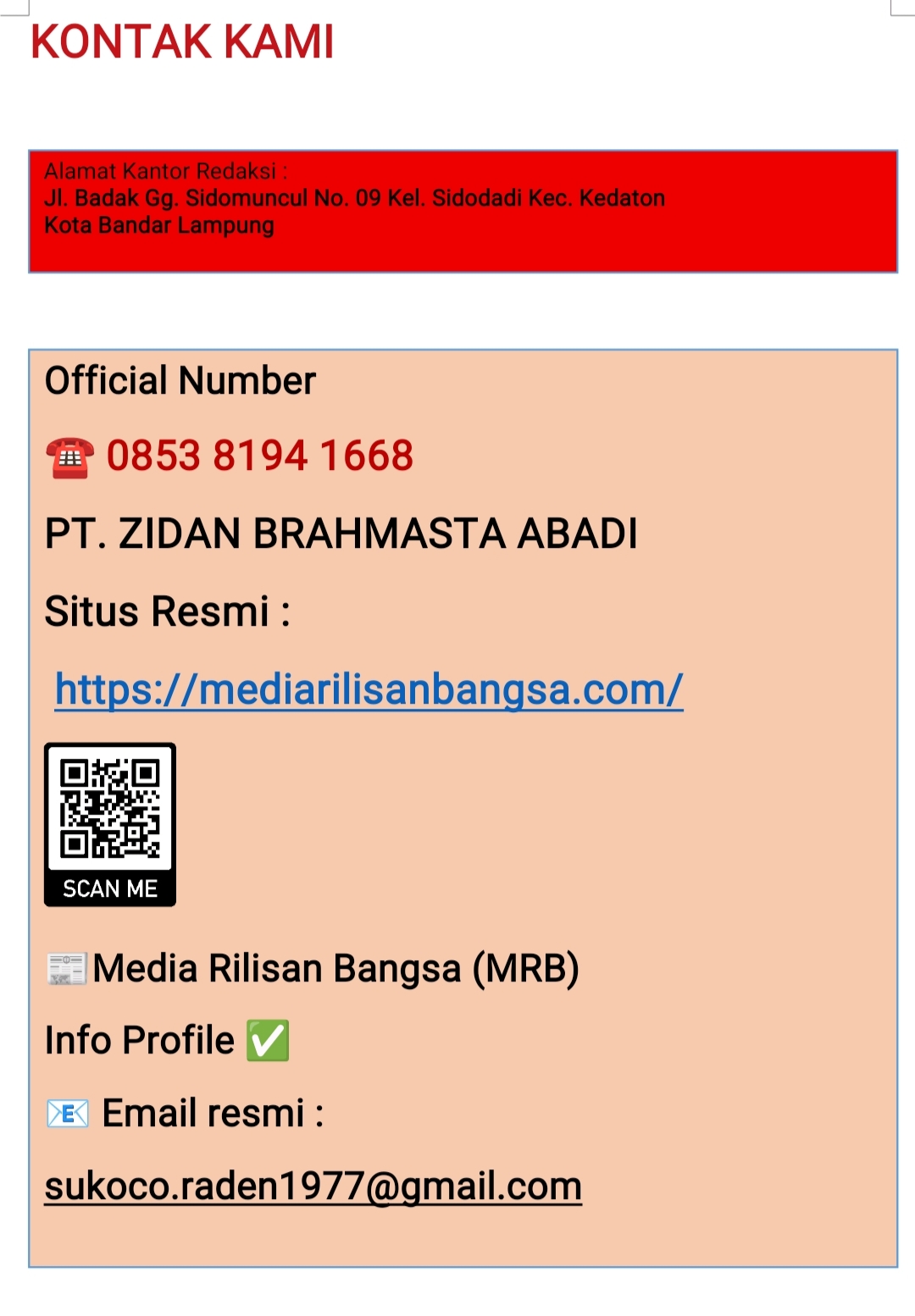 ALAMAT & KONTAK KANTOR