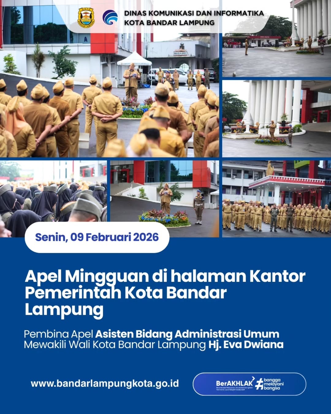 Wali Kota Bandar Lampung Hj. Eva Dwiana Yang Diwakili Oleh Asisten Bidang Administrasi Umum, M. Nur Ramdan, Memimpin Apel Mingguan di halaman Kantor Pemerintah Kota Bandar Lampung