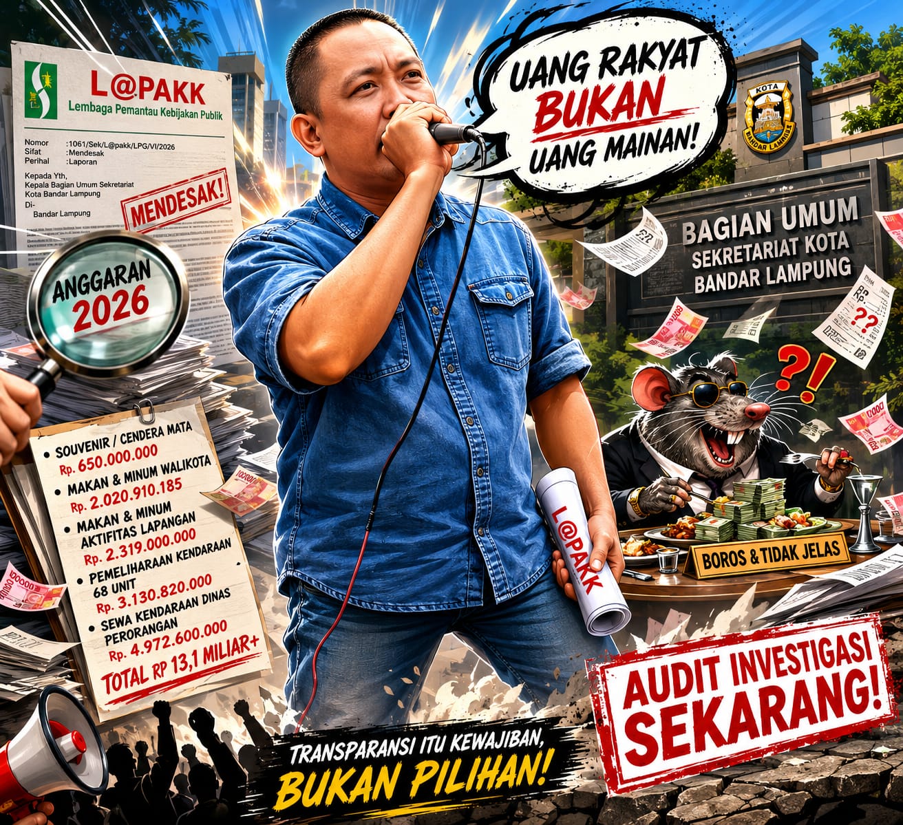 L@PAKK Minta Audit Investigasi Anggaran Bagian Umum Pemkot Bandar Lampung